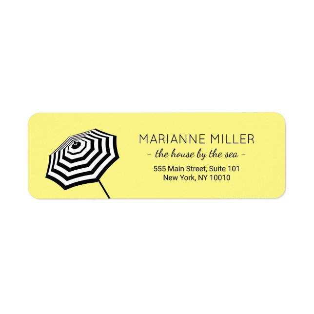 Chic Striped Beach Umbrella Logo Yellow Return Address Label (Front)
