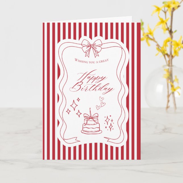 Chic Striped Happy Birthday Card (Yellow Flower)