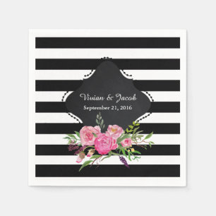Chic Stripes and Peonies Wedding Napkin