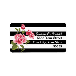 Chic Stripes and Roses Address Labels