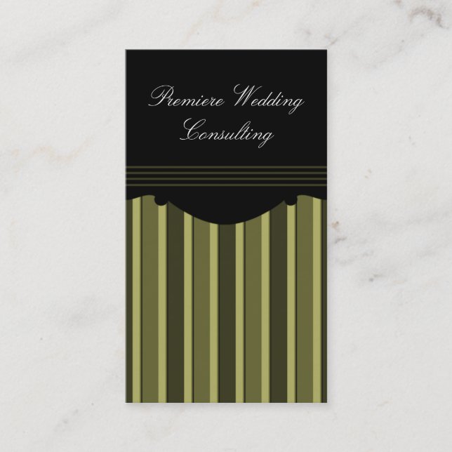 Chic Stripes Business Card, Olive Green Business Card (Front)