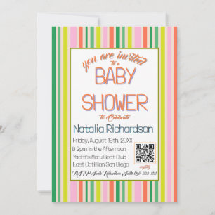 Chic Stripes Colourful Rainbow Modern Baby Shower Invitation