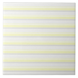 Chic Stripes In Grey White and Banana Yellow Ceramic Tile