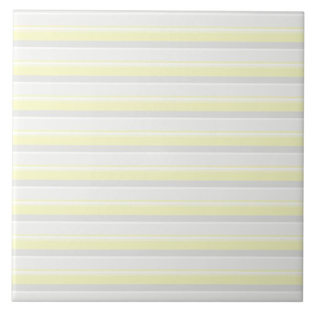 Chic Stripes In Grey White and Banana Yellow Ceramic Tile (Front)