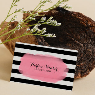 Chic Stripes Pink Black White Makeup Artist Business Card