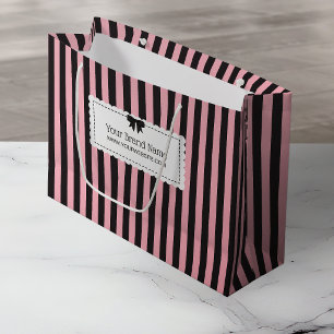 Chic Stripes Scalloped Edges & Bow Business Name Large Gift Bag