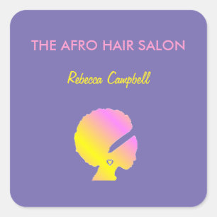 Chic stylish afro hair purple square sticker