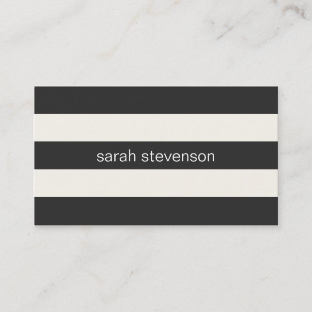 Chic Stylish Black and Cream Striped Modern Business Card (Front)