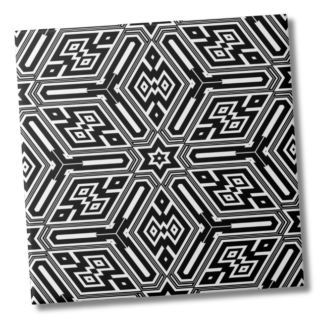 Chic Stylish Black White Modern Geometric Ceramic Tile (Chic Stylish Geometric Black White Modern Art Deco ceramic tile)
