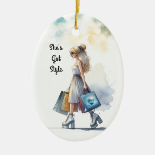 Chic Stylish Blonde Fashion Personalised  Ceramic Ornament