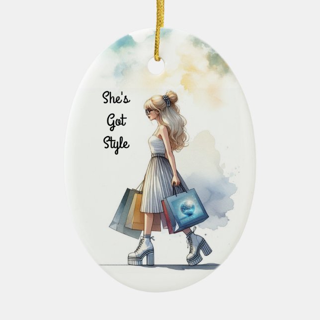 Chic Stylish Blonde Fashion Personalised  Ceramic Ornament (Front)