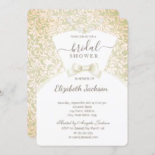 Chic Stylish Bride Dress Damask Bridal Shower   Invitation