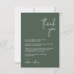 Chic Stylish Dark Green Modern Photo Wedding Thank You Card