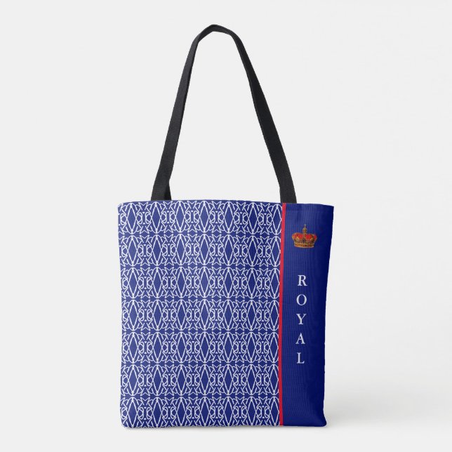 Chic stylish diamond pattern in blue & white tote bag (Back)