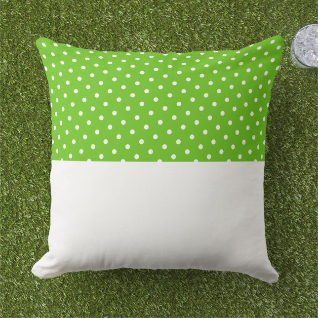 Chic Stylish Dots White Bright Green Colour Block Cushion (Grass)