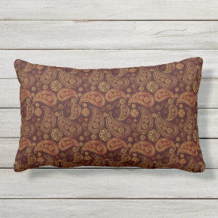 Chic Stylish Gold and Bronze Paisley Pattern Lumbar Cushion