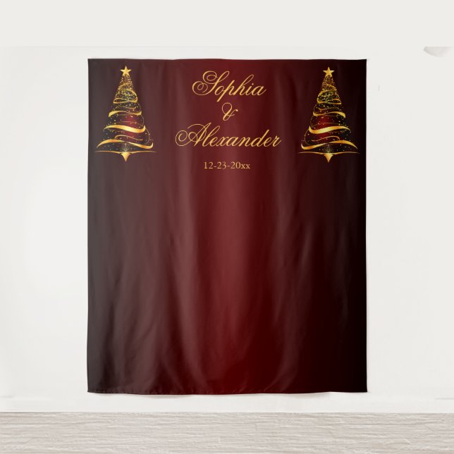 Chic Stylish Gold Christmas Tree Backdrop Wedding Tapestry (Front)