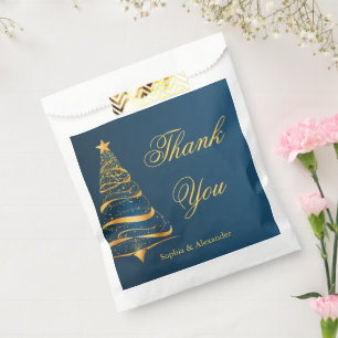 Chic Stylish Gold Christmas Tree Thank You Wedding Favour Bag