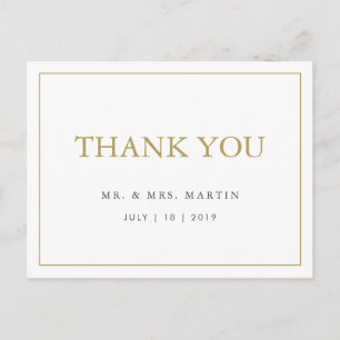 Chic Stylish Gold & White Custom Wedding Thank You Postcard