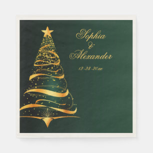 Chic Stylish Golden Christmas Tree Wedding Napkin