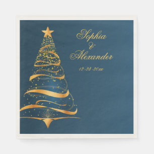 Chic Stylish Golden Christmas Tree Wedding Napkin