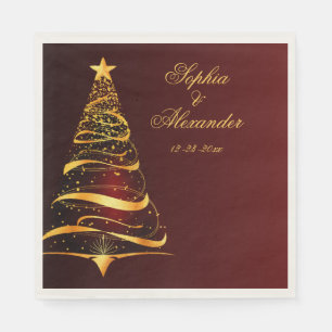Chic Stylish Golden Christmas Tree Wedding Napkin