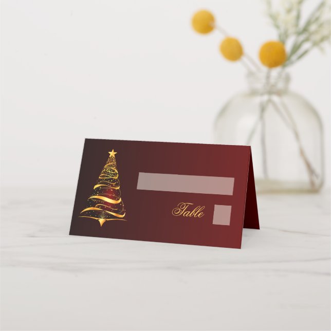 Chic Stylish Golden Christmas Tree Wedding Place Card (Front)