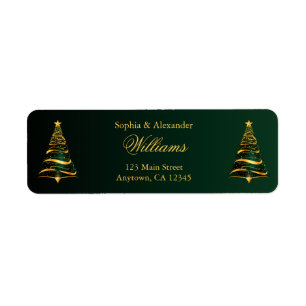 Chic Stylish Golden Christmas Tree Wedding Return Address Label