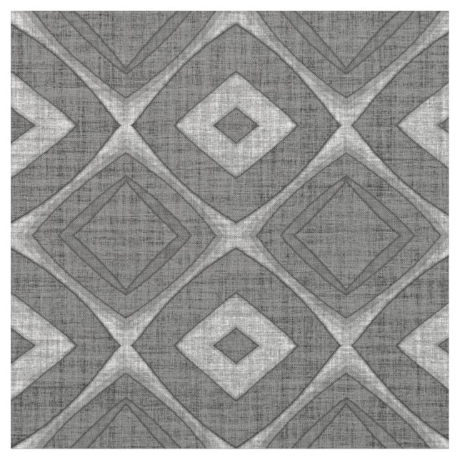 Chic Stylish Grey Faux Batik Linen Squares Pattern Fabric (Close Up)