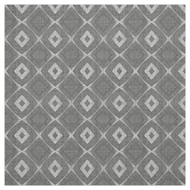 Chic Stylish Grey Faux Batik Linen Squares Pattern Fabric (Swatch)