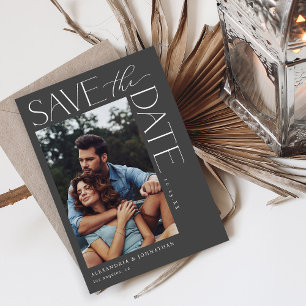 Chic Stylish Mod Photo Save the Date 2 Dark Grey Invitation