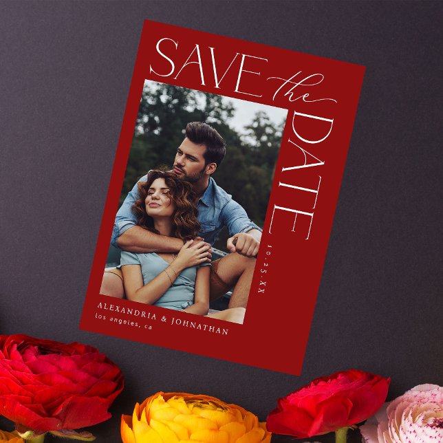 Chic Stylish Mod Photo Save the Date 2 Red Invitation (Creator Uploaded)