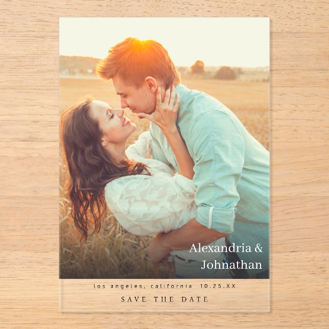 Chic Stylish Mod Photo Save the Date Acrylic Invitations (Front)