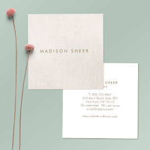 Chic Stylish Modern Beige Linen Square Business Card