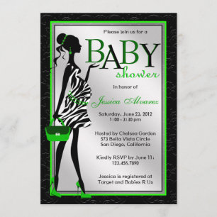 Chic Stylish Modern Mum Green Zebra Baby Shower Invitation