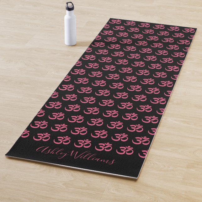 Chic Stylish Personalised Hot Pink Black Pattern Yoga Mat (In Situ)
