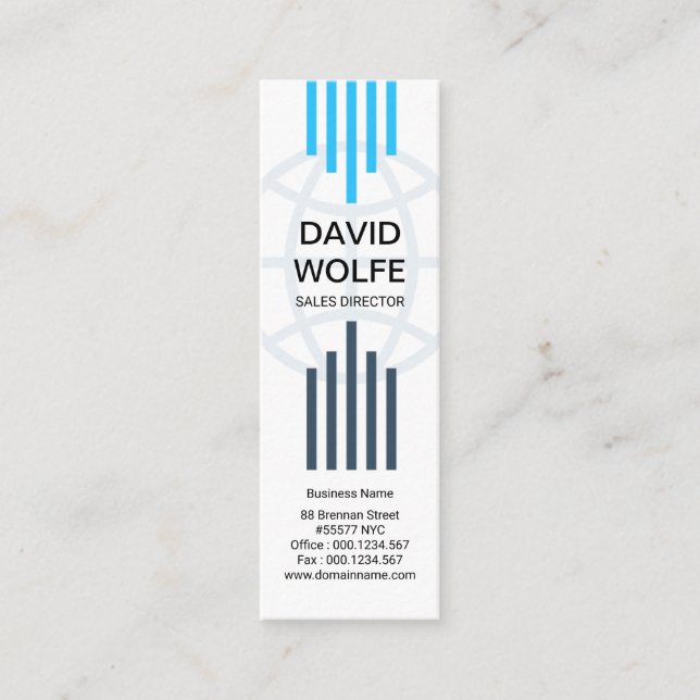 Chic Stylish Vertical Global Lines Supply Chain Mini Business Card (Front)