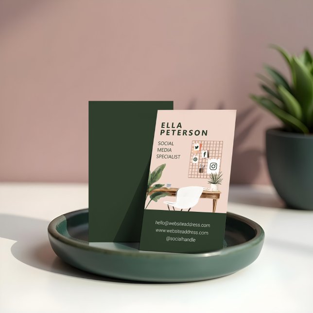 Chic Stylish Workstation Office Desk Social Media Business Card (Chic Stylish Workstation Office Desk Social Media Business Card)