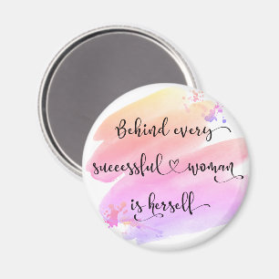 Chic “Successful Woman” Pink Watercolor Typography Magnet