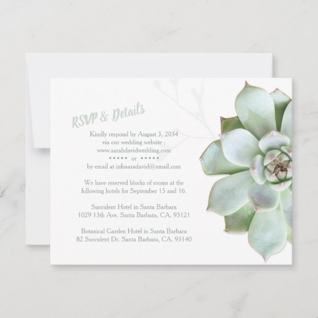 Chic Succulent Wedding RSVP & Accommodations Card (Front)