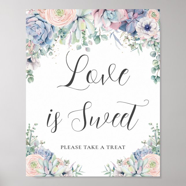 Chic  Succulents Blush Floral Wedding Sweet Treat Poster (Front)