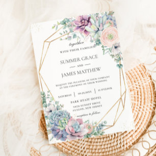 Chic Succulents Floral Greenery Geometric Wedding Invitation