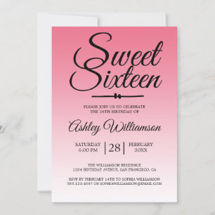 Chic Summer Pink Ombre Sweet 16 16th Birthday Invitation