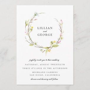 Chic Summer Wildflower Floral Wreath Wedding Invitation