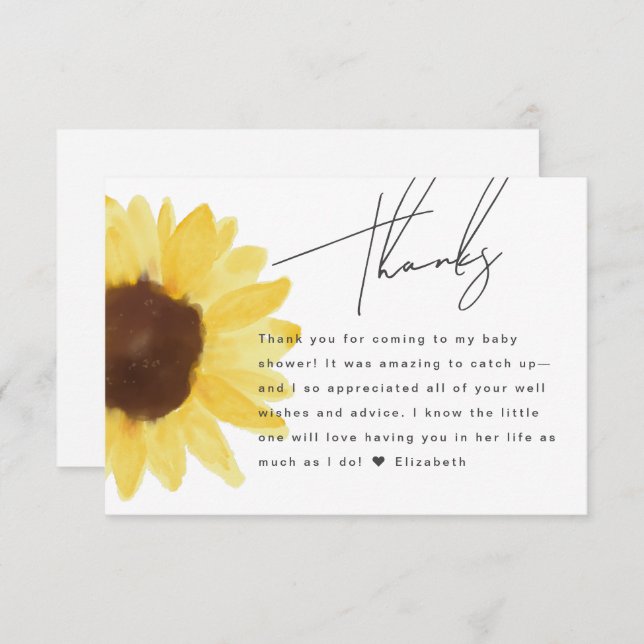 Chic Sunflower Baby Shower Floral Thank You Card (Front/Back)