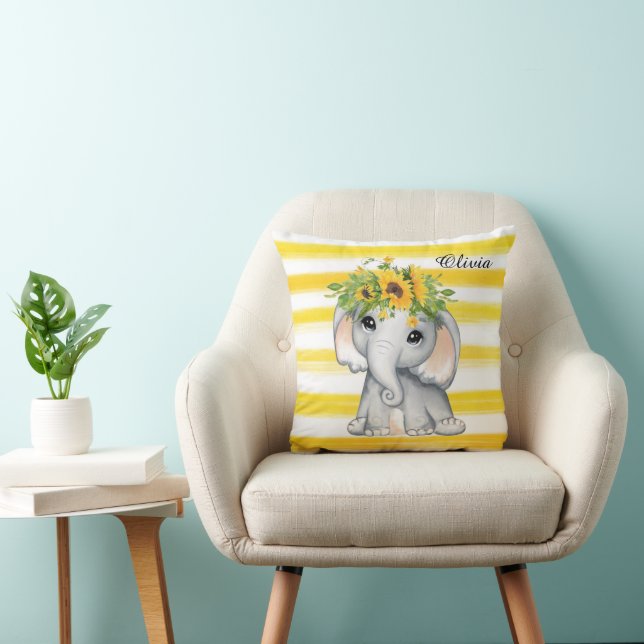 Chic SunFlower Elephant Stripes Custom Cushion (Chair)