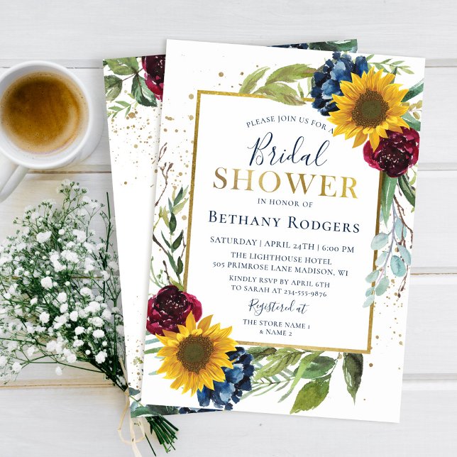 Chic Sunflower Floral Gold Glitter Bridal Shower Invitation (Creator Uploaded)