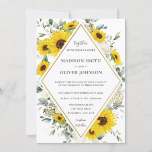 Chic Sunflower Floral Greenery Geometric Wedding   Invitation