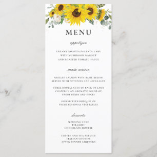 Chic Sunflower Floral Greenery Wedding Menu