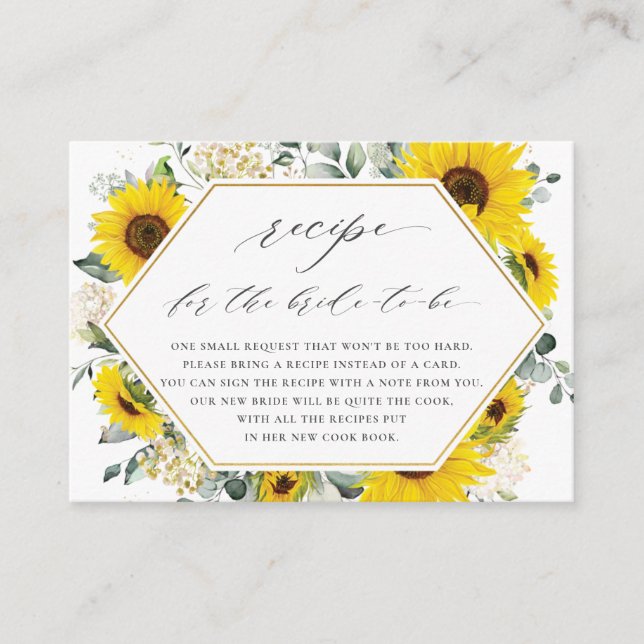 Chic Sunflower Floral Recipe for the Bride to Be  Enclosure Card (Front)